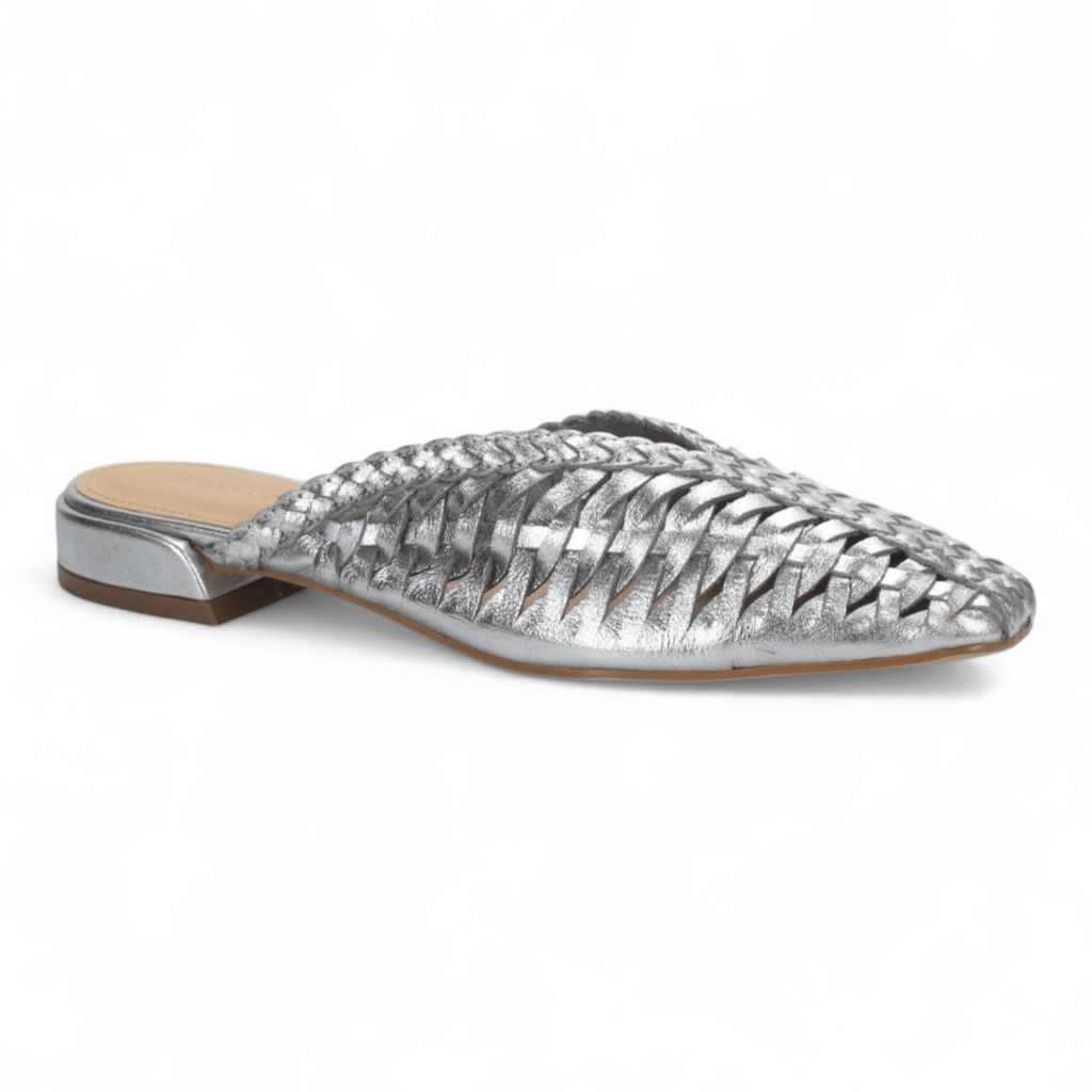 Bruno Menegatti Woven Leather Slide Mules - Silver