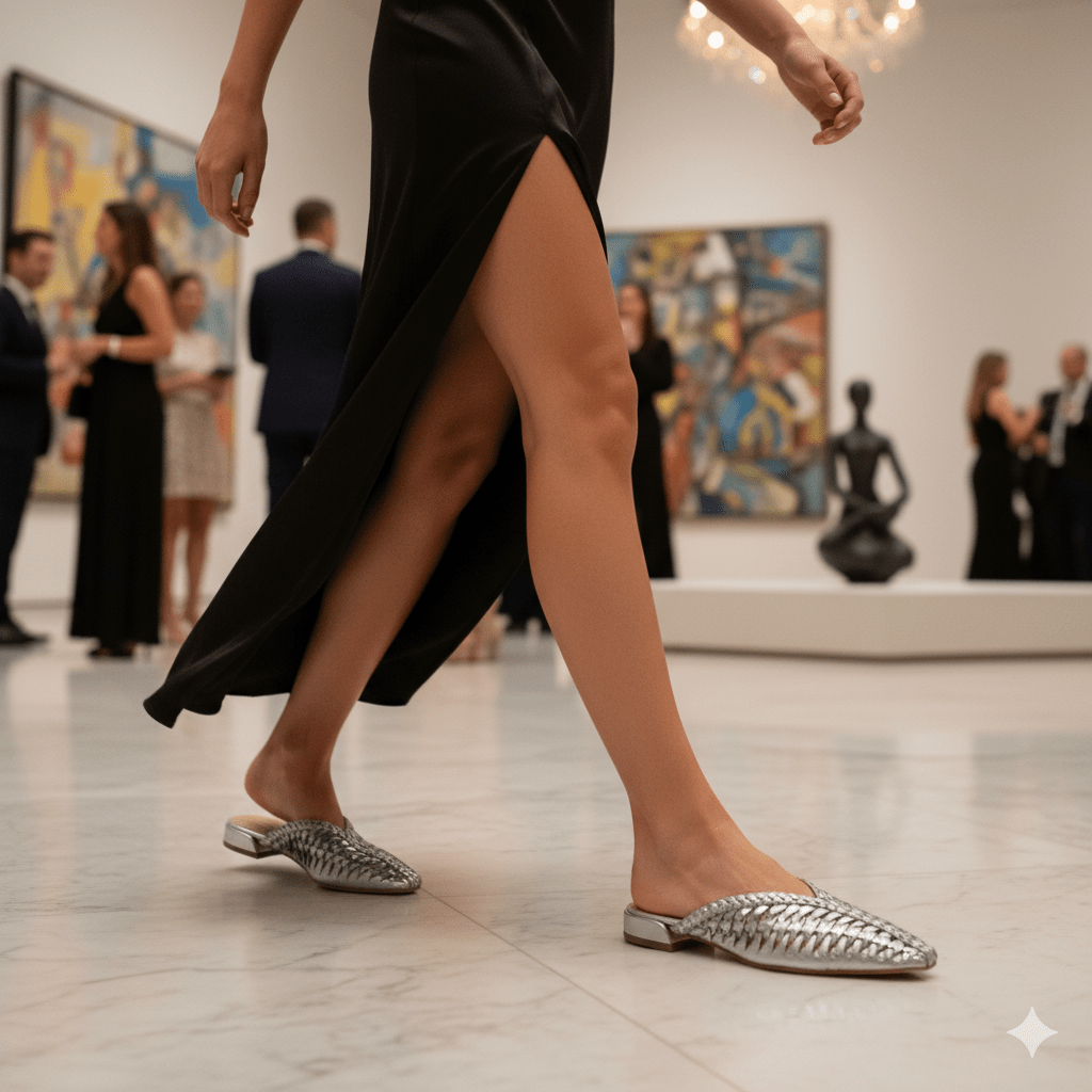 Bruno Menegatti Woven Leather Slide Mules - Silver