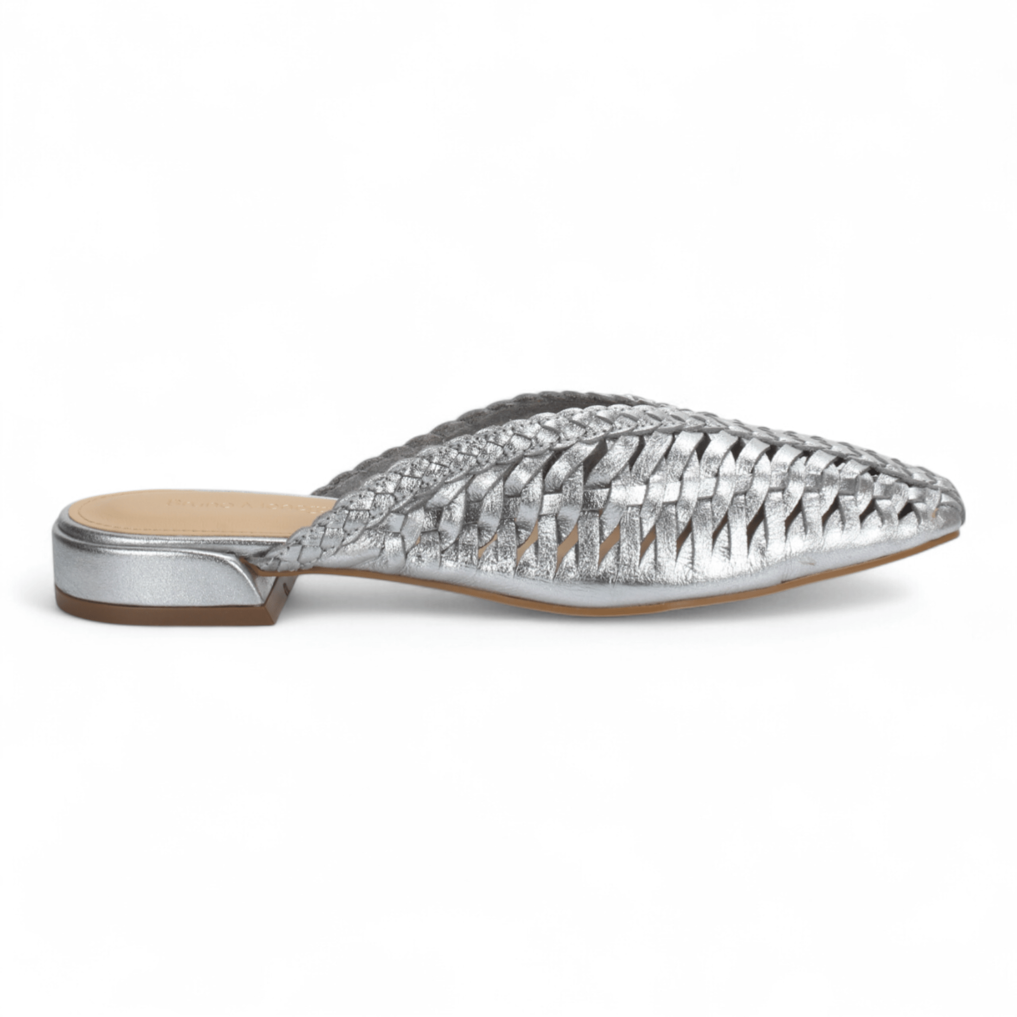 Bruno Menegatti Woven Leather Slide Mules - Silver