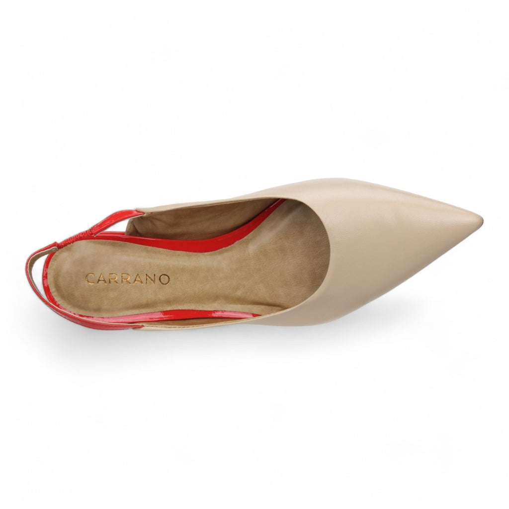 Carrano Heidi Leather Slingback Pump - Biscuit/Red