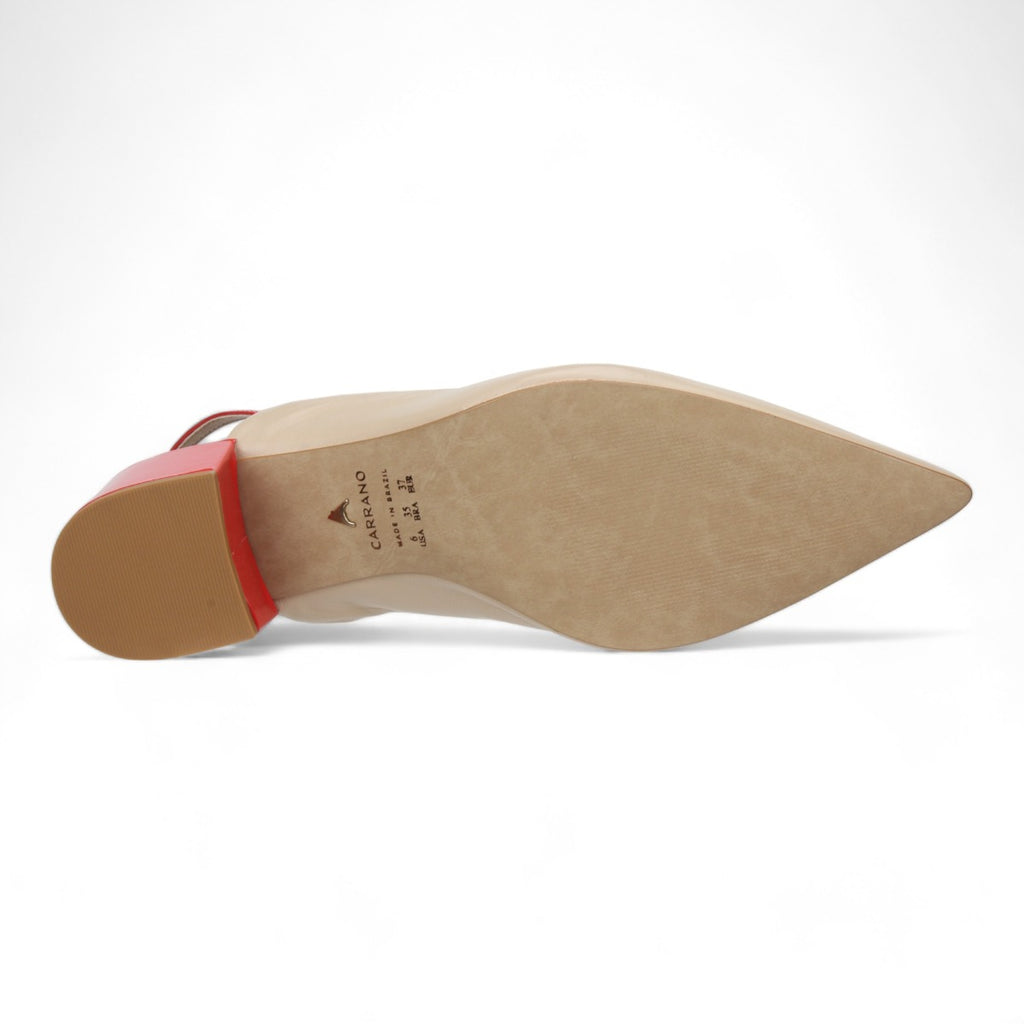 Carrano Heidi Leather Slingback Pump - Biscuit/Red