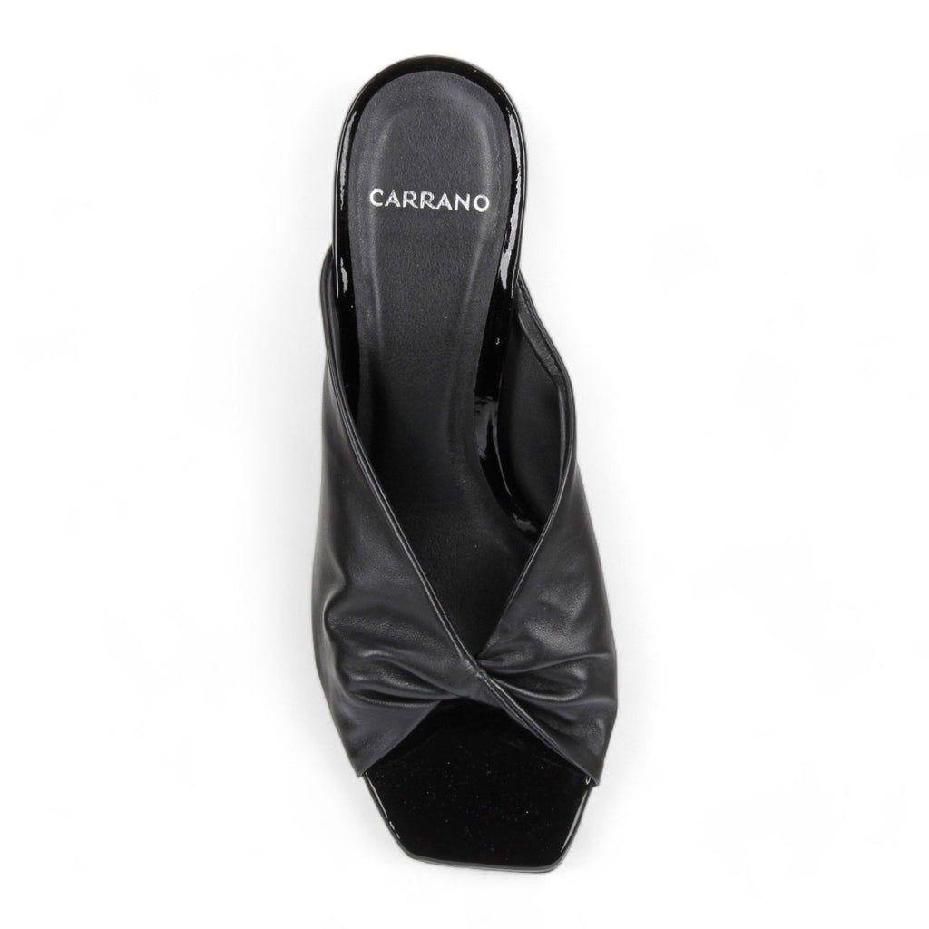 Carrano Sage Slide Leather/Patent Sandal- Black