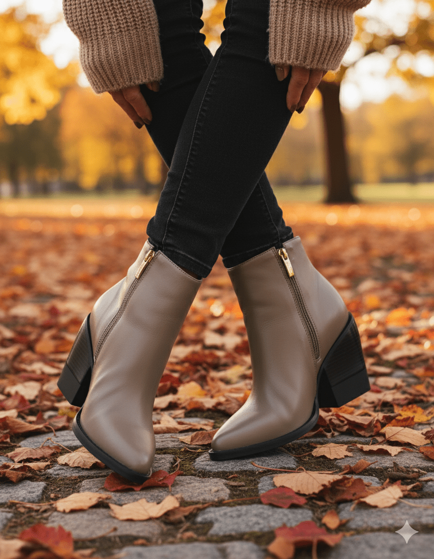 Carrano Stella Leather Booties - Charcoal
