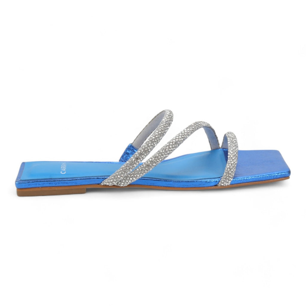 Carrano Sue Dress Flat Sandal Metallic Leather - Blue