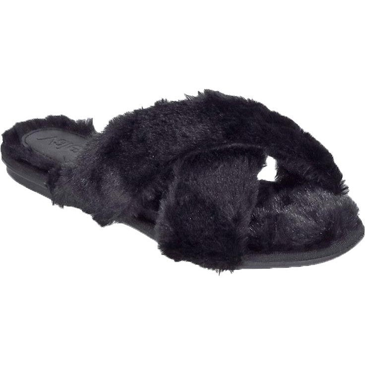 Valentina nuage-fluffy crisscross slide black flat slippers