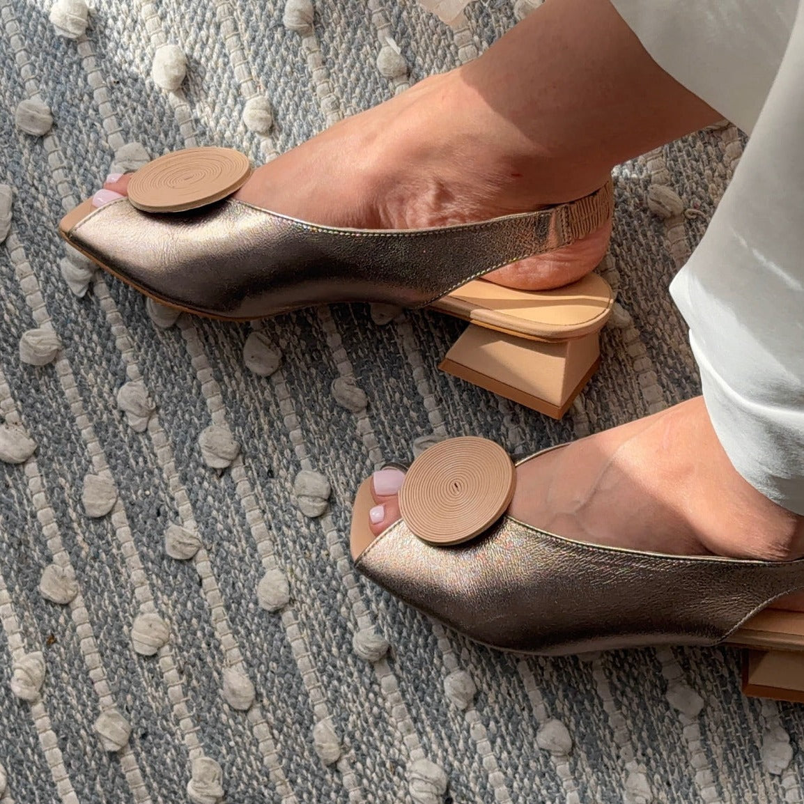 Bruno Menegatti Carah Sling back Leather Pump - Pewter Nude