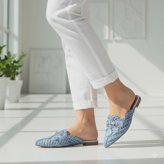 Bruno Menegatti Athina Woven Crochet Mule - Blue