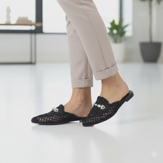 Bruno Menegatti Athina Woven Crochet Mule - Black