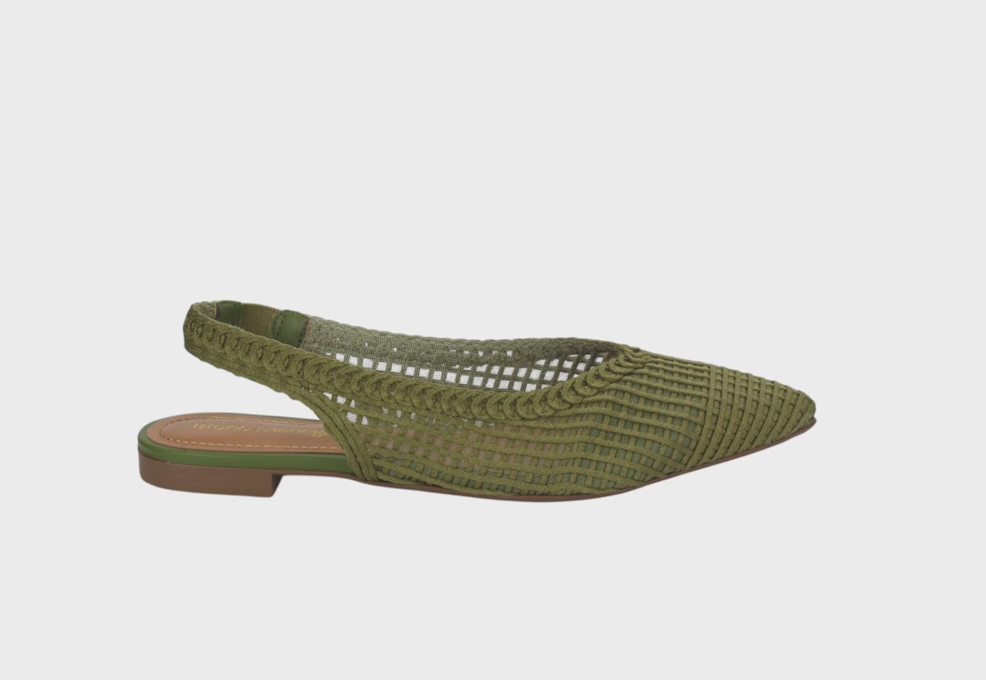 Bruno Menegatti Sandra Crochet Flat Slingbacks - Olive