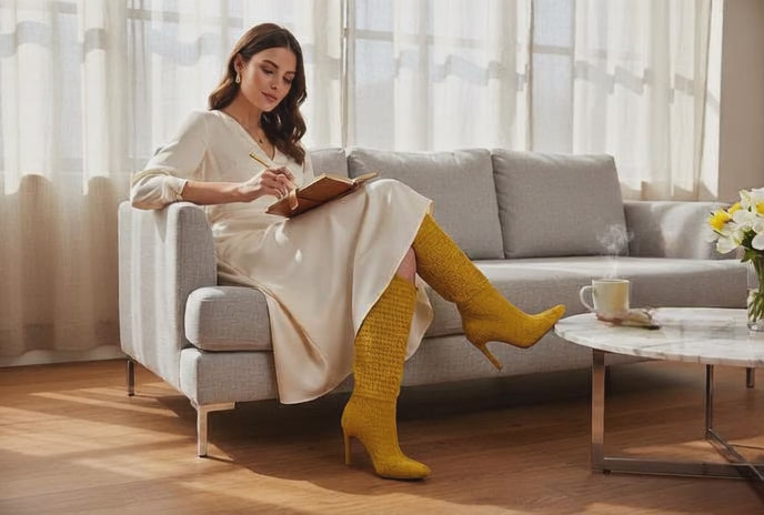 Bruno Menegatti Emily Tall Crochet Boot-Yellow